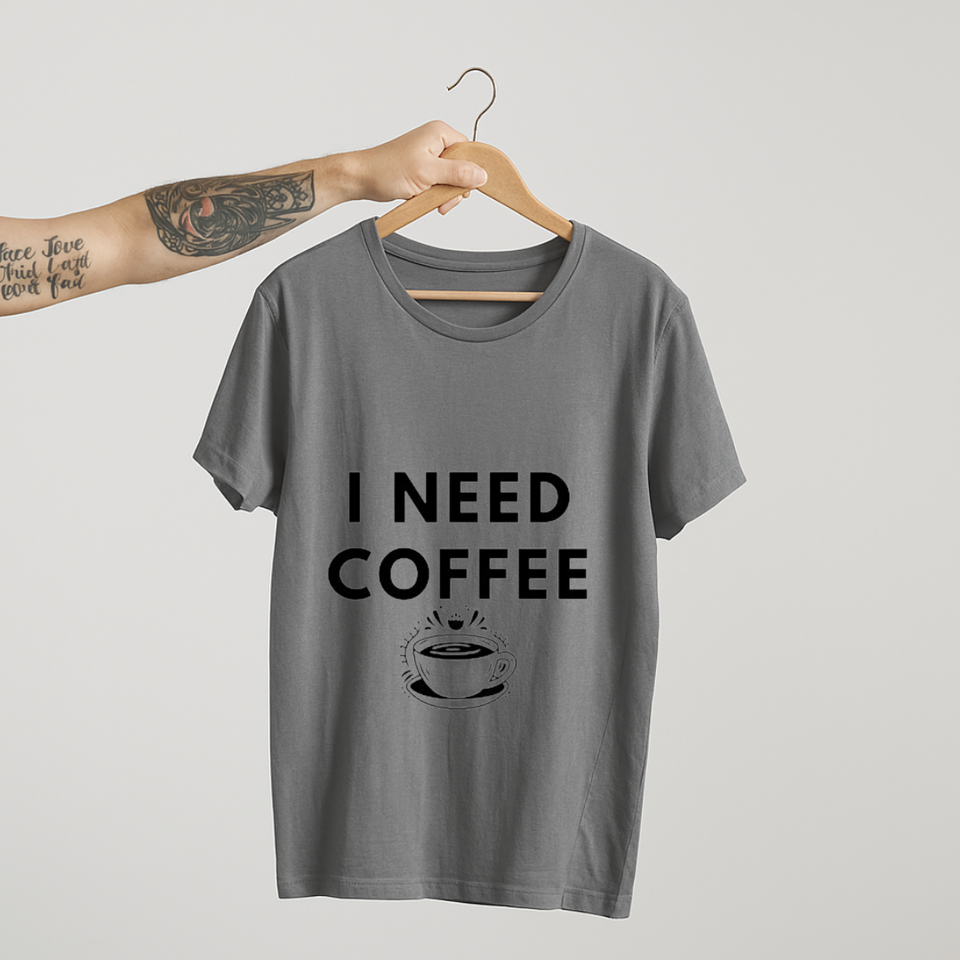 SoulThread “I NEED COFFEE” T-Shirt – Funny Coffee Lover Cotton Tee | Unisex (Made in India)