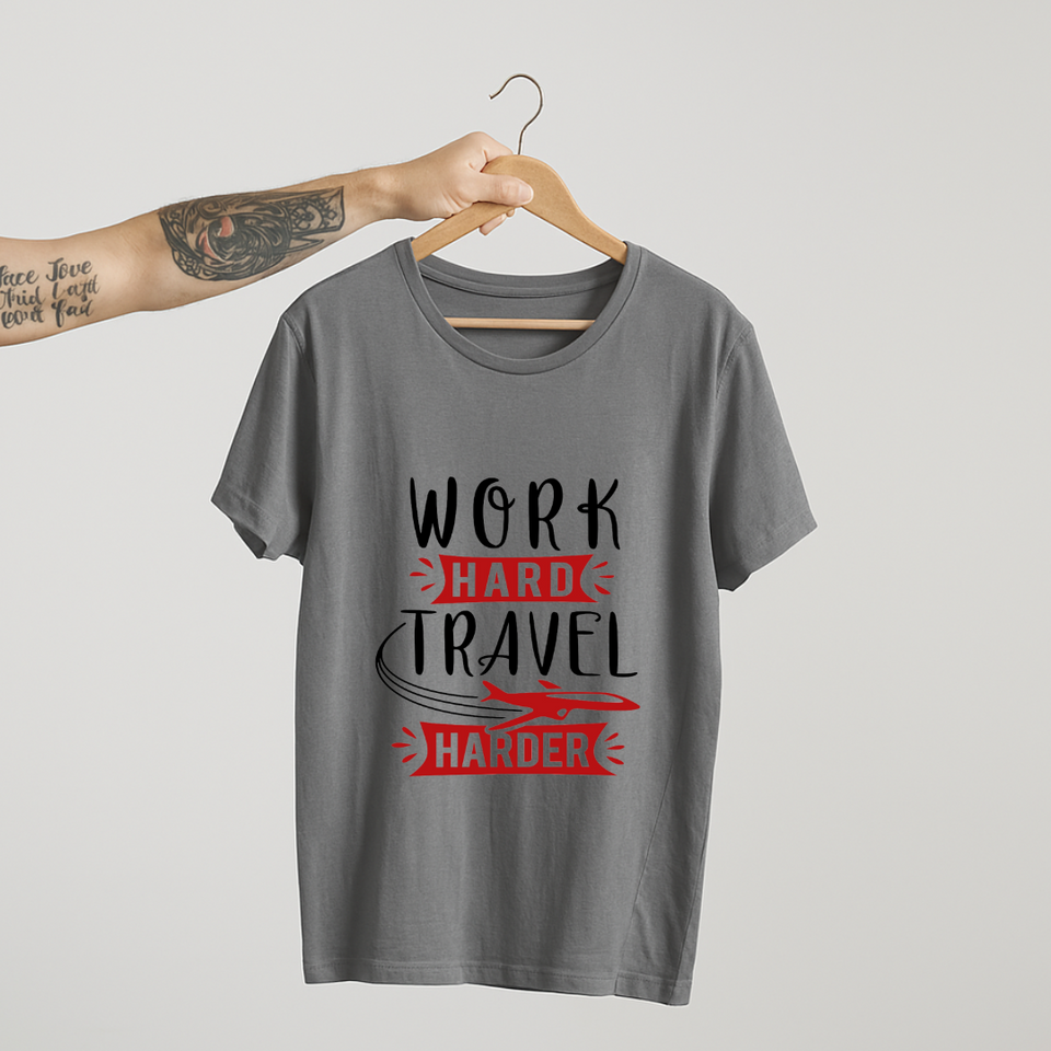 SoulThread Work Hard Travel Harder Shirt – Travel Adventure Tee, Motivational Wanderlust Graphic T-shirt, Unisex Explorer Gift.