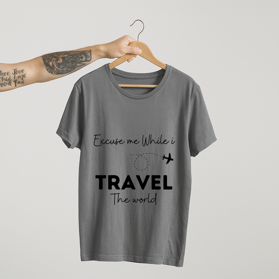 SoulThread “Excuse Me While I Travel The World” T-Shirt – Wanderlust Travel Quote Tee | Unisex 100% Cotton | Made in India