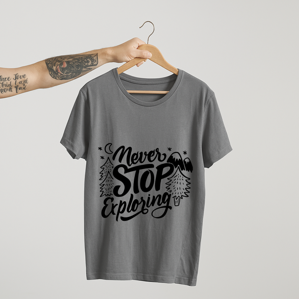 SoulThread “Never Stop Exploring” T-Shirt – Adventure Travel Quote Tee | Unisex 100% Cotton | Made in India