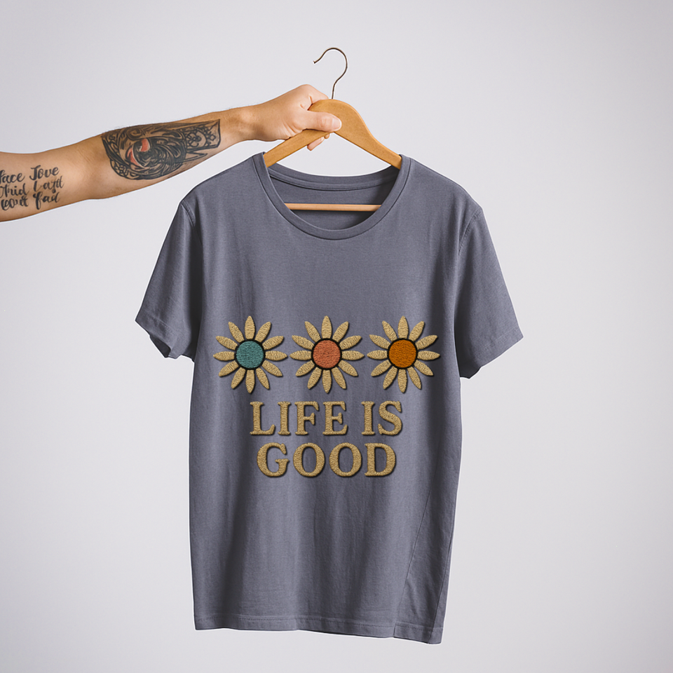 SoulThread “Life is Good” 🌼 Floral Positivity Tee – Good-Vibes Collection | Free Shipping | Made in India